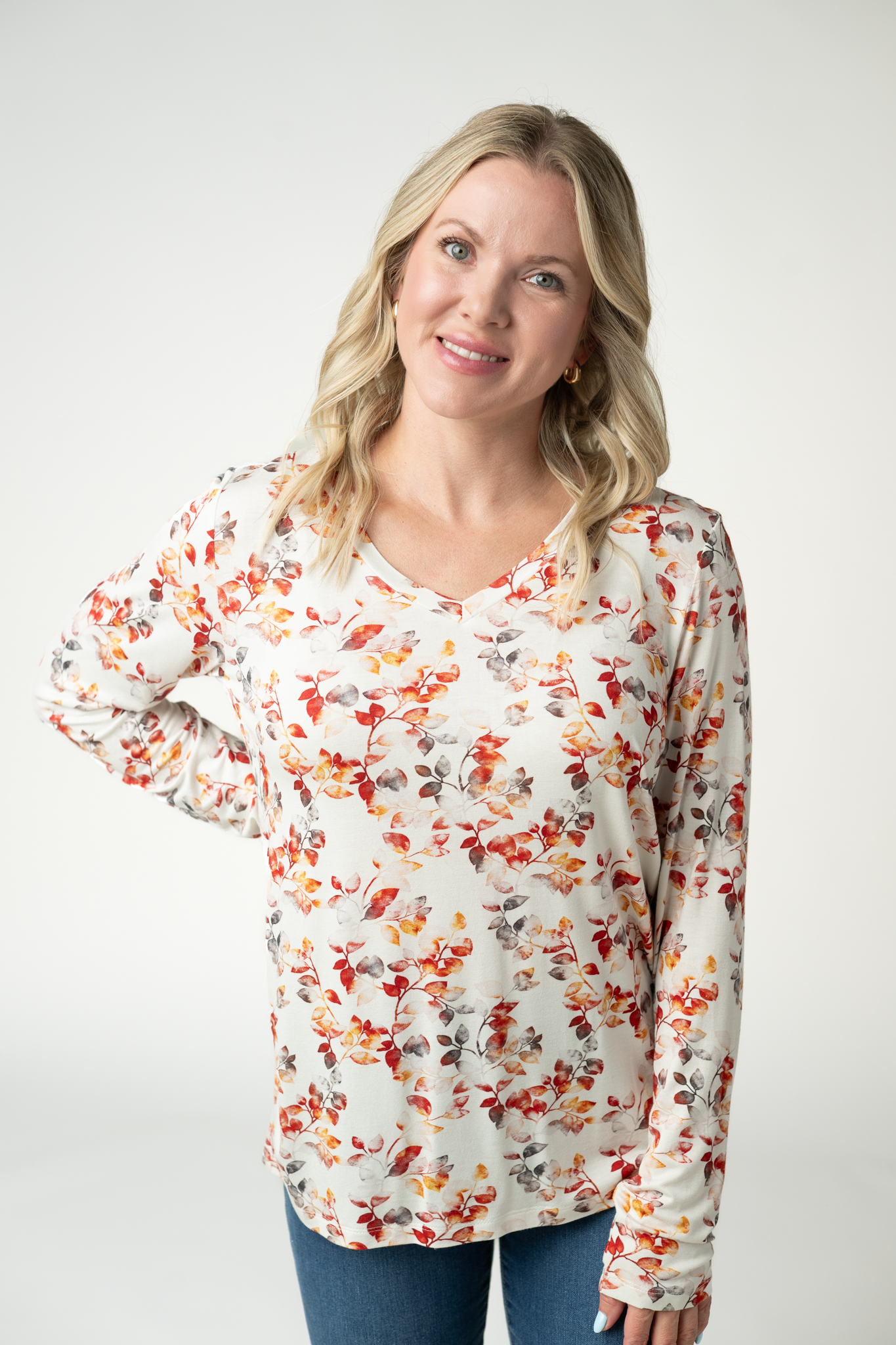 09.09 EN ROUTE Larissa Long Sleeve - Autumn Watercolor-Tops-Dear Me Southern Boutique, located in DeRidder, Louisiana