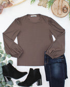 09.09 EN ROUTE Miranda Dot Top - Brown-Tops-Dear Me Southern Boutique, located in DeRidder, Louisiana