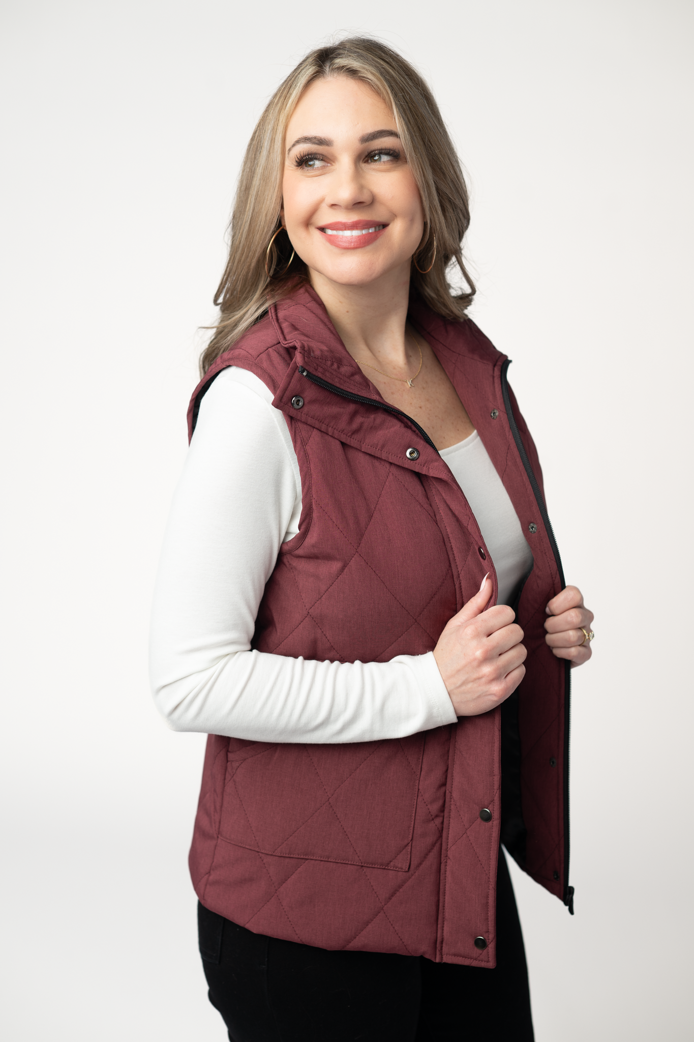 Remy Zip Up Vest - Burgundy-Vest-Dear Me Southern Boutique, located in DeRidder, Louisiana