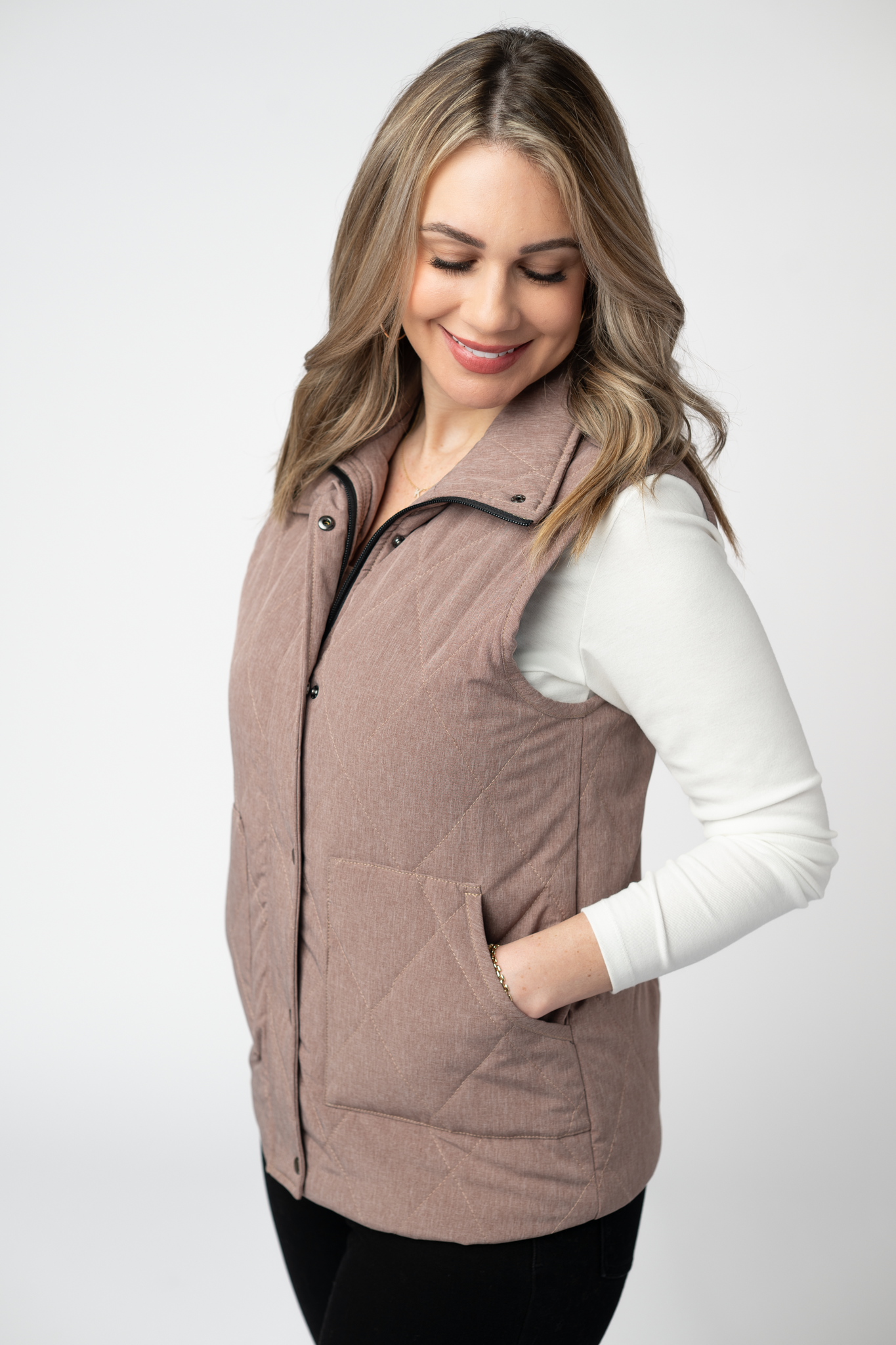 09.09 EN ROUTE Remy Zip Up Vest - Chestnut-Vest-Dear Me Southern Boutique, located in DeRidder, Louisiana