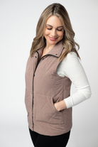 09.09 EN ROUTE Remy Zip Up Vest - Chestnut-Vest-Dear Me Southern Boutique, located in DeRidder, Louisiana