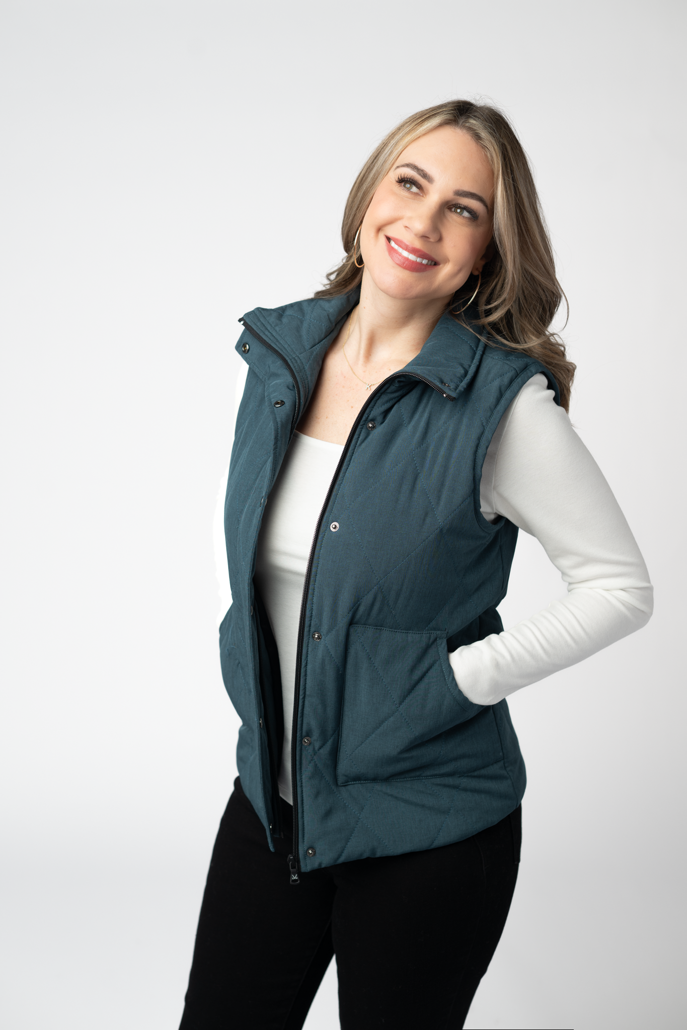 Remy Zip Up Vest - Teal-Vest-Dear Me Southern Boutique, located in DeRidder, Louisiana