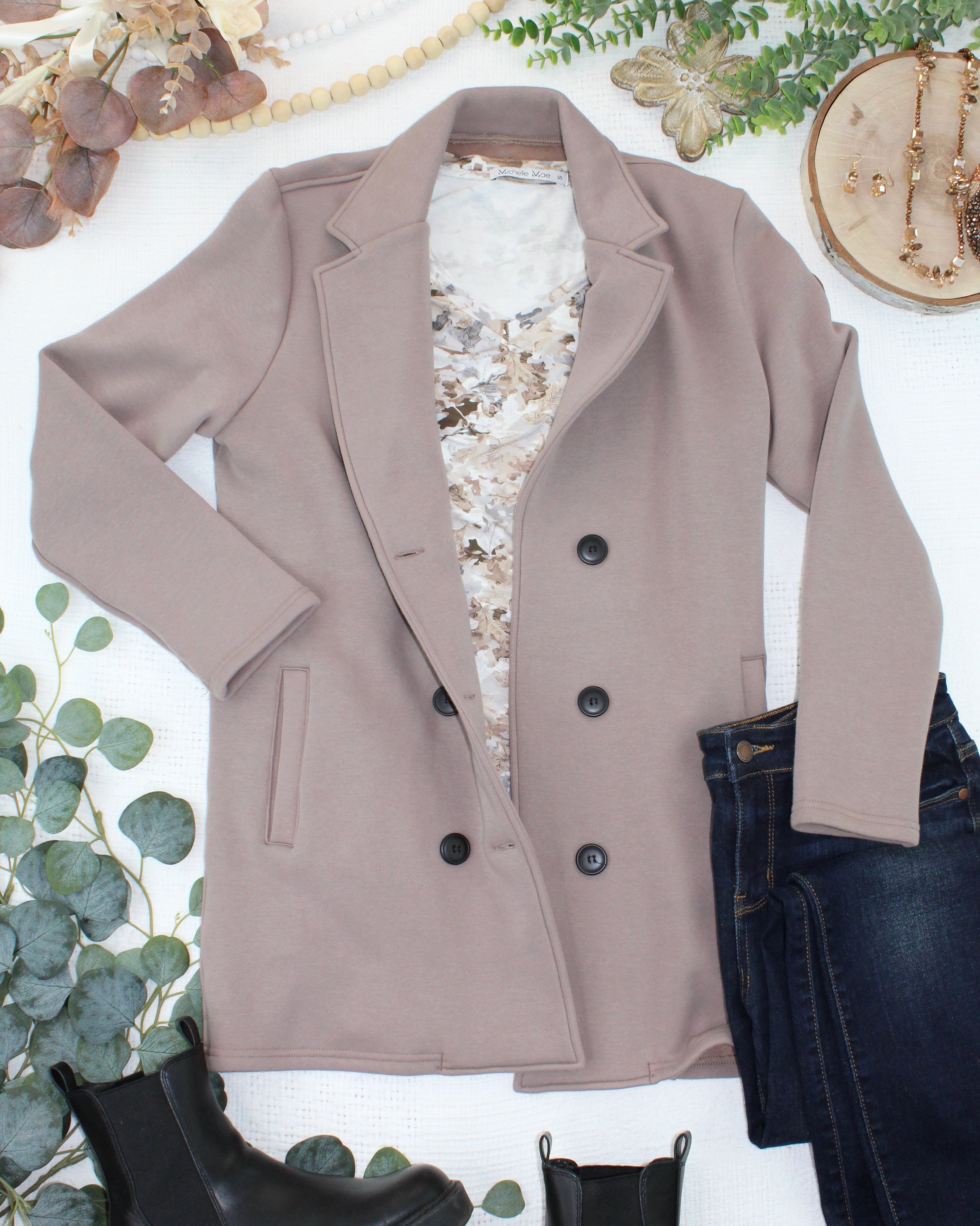 09.09 EN ROUTE Scarlett Sweater Jacket - Mocha-Jacket-Dear Me Southern Boutique, located in DeRidder, Louisiana