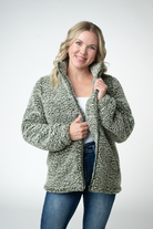 09.09 EN ROUTE Two Tone Fullzip Sherpa - Olive and White-outerwear-Dear Me Southern Boutique, located in DeRidder, Louisiana