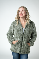 09.09 EN ROUTE Two Tone Fullzip Sherpa - Olive and White-outerwear-Dear Me Southern Boutique, located in DeRidder, Louisiana
