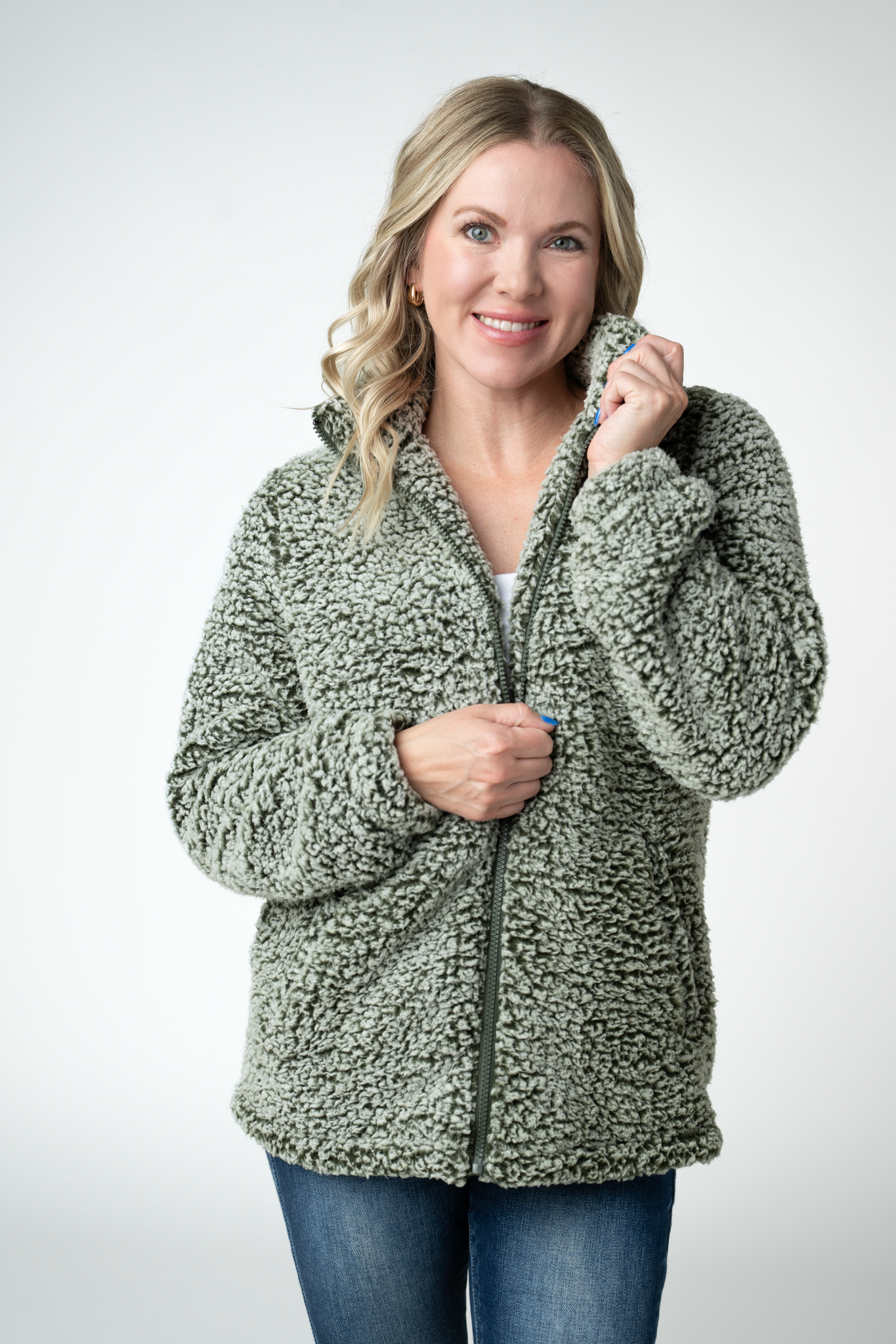09.09 EN ROUTE Two Tone Fullzip Sherpa - Olive and White-outerwear-Dear Me Southern Boutique, located in DeRidder, Louisiana