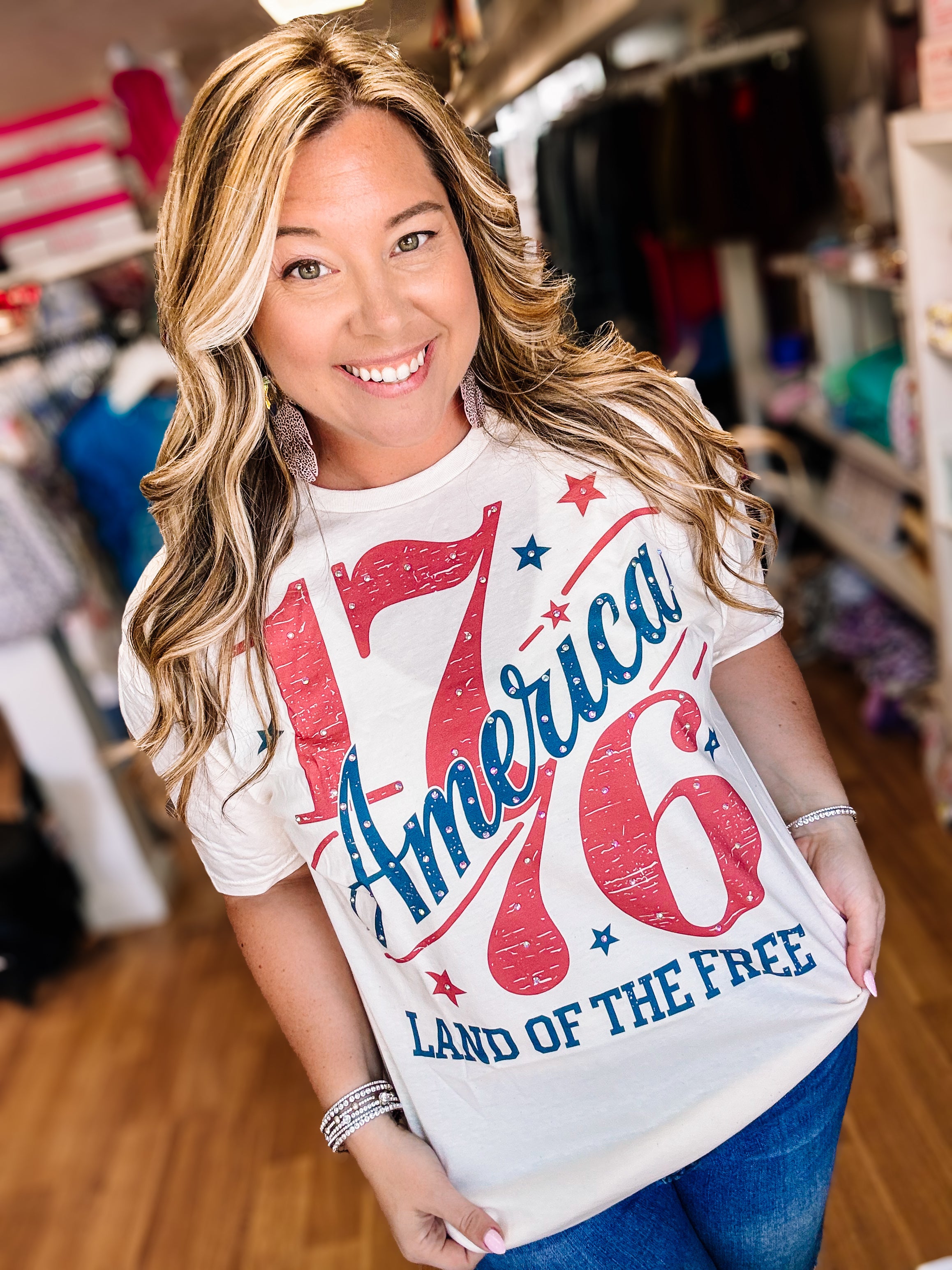 1776 Rhinestone Tee-Tees-Dear Me Southern Boutique, located in DeRidder, Louisiana