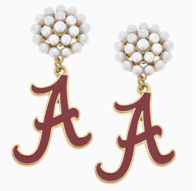 Alabama Pearl Cluster Enamel Earrings-Jewelry-Dear Me Southern Boutique, located in DeRidder, Louisiana