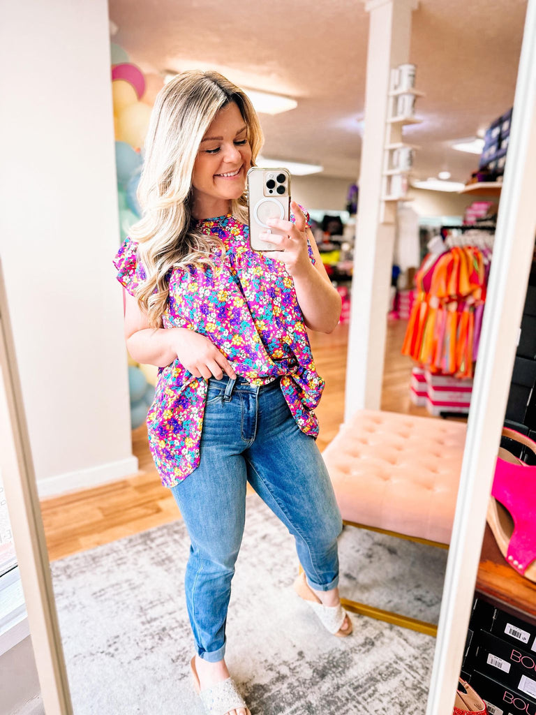 All For You Fuchsia Floral Top-Tops-Dear Me Southern Boutique, located in DeRidder, Louisiana
