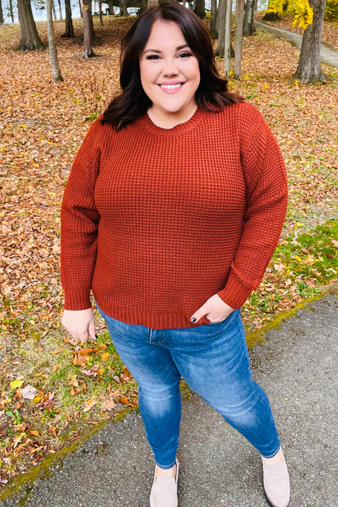 All Put Together Dark Rust Waffle Knit Hi-Low Sweater-Dear Me Southern Boutique, located in DeRidder, Louisiana