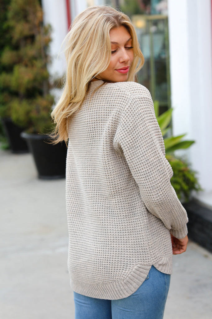 All Put Together Taupe Waffle Knit Hi-Low Sweater-Dear Me Southern Boutique, located in DeRidder, Louisiana