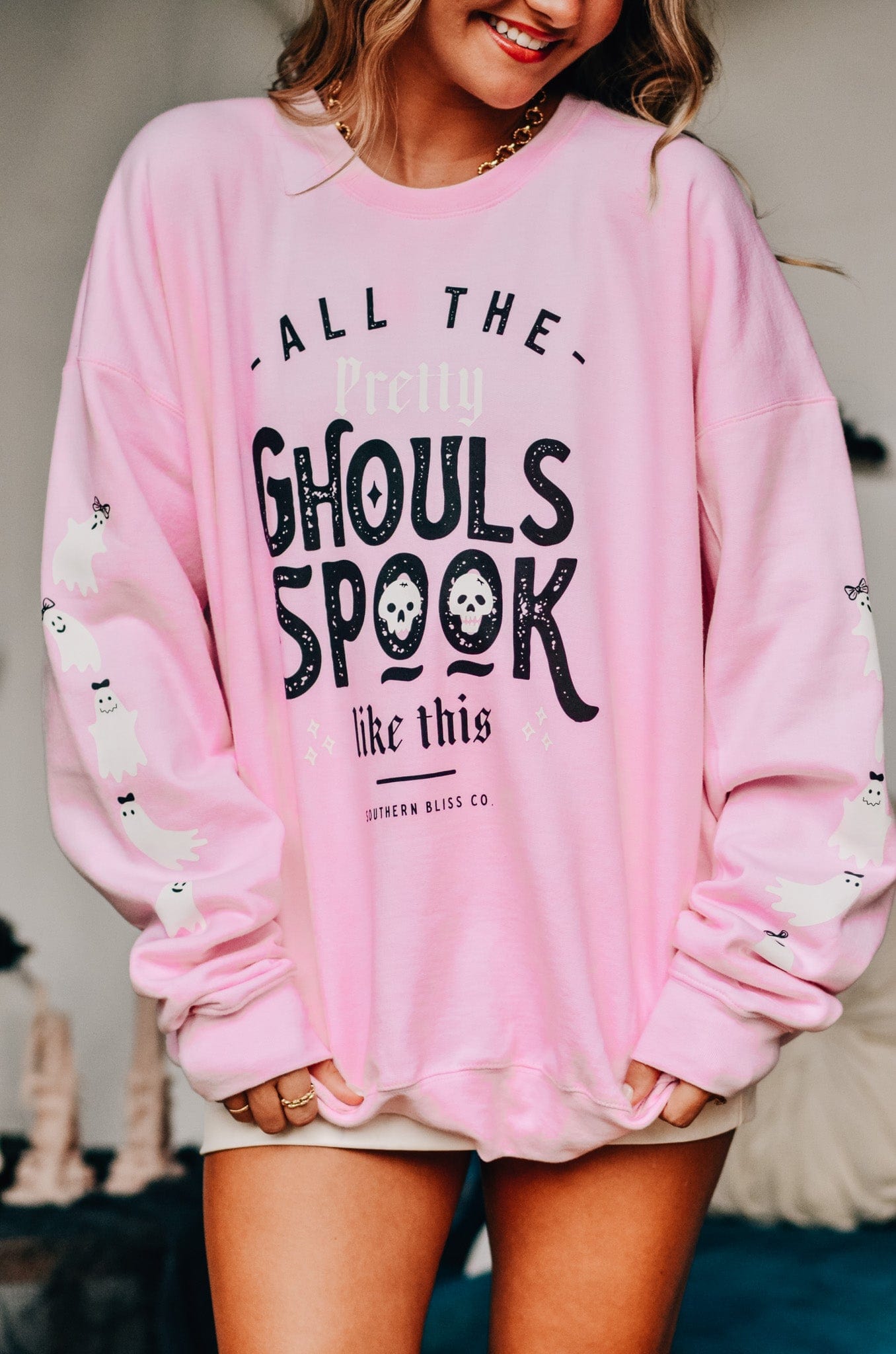 All The Pretty Ghouls Sweatshirt-Dear Me Southern Boutique, located in DeRidder, Louisiana