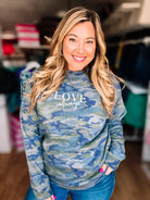 All You Need Is Love Camo Large Print Sweatshirt-Sweatshirts-Dear Me Southern Boutique, located in DeRidder, Louisiana