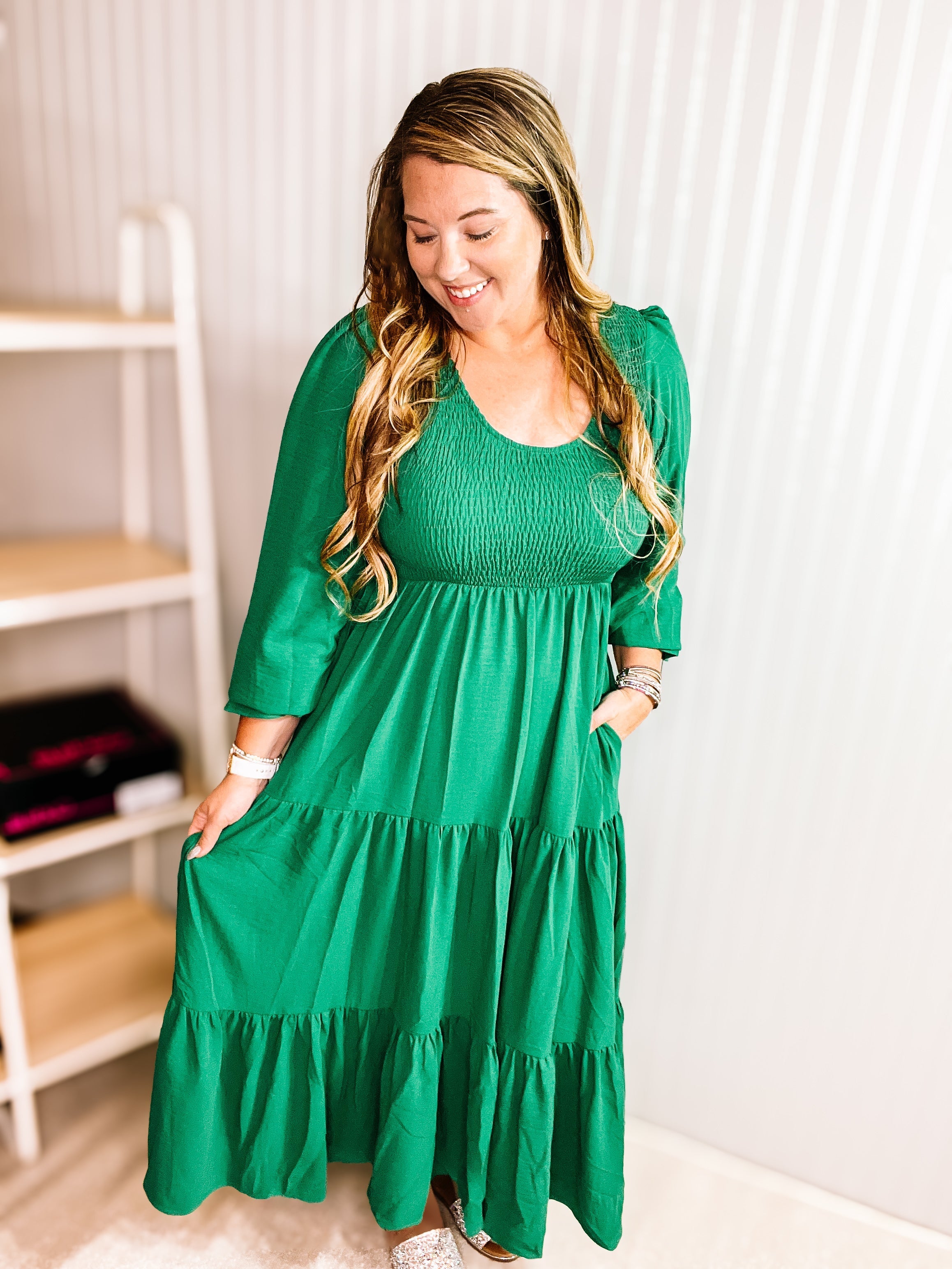 All Yours Smocked Maxi Dress - Hunter Green-Maxi Dresses-Dear Me Southern Boutique, located in DeRidder, Louisiana