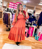 All Yours Smocked Maxi Dress - Rust-Maxi Dresses-Dear Me Southern Boutique, located in DeRidder, Louisiana