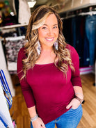 Alyssa Long Sleeve Top- Burgundy-Tops-Dear Me Southern Boutique, located in DeRidder, Louisiana