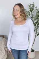 Alyssa Long Sleeve Top- White-Dear Me Southern Boutique, located in DeRidder, Louisiana