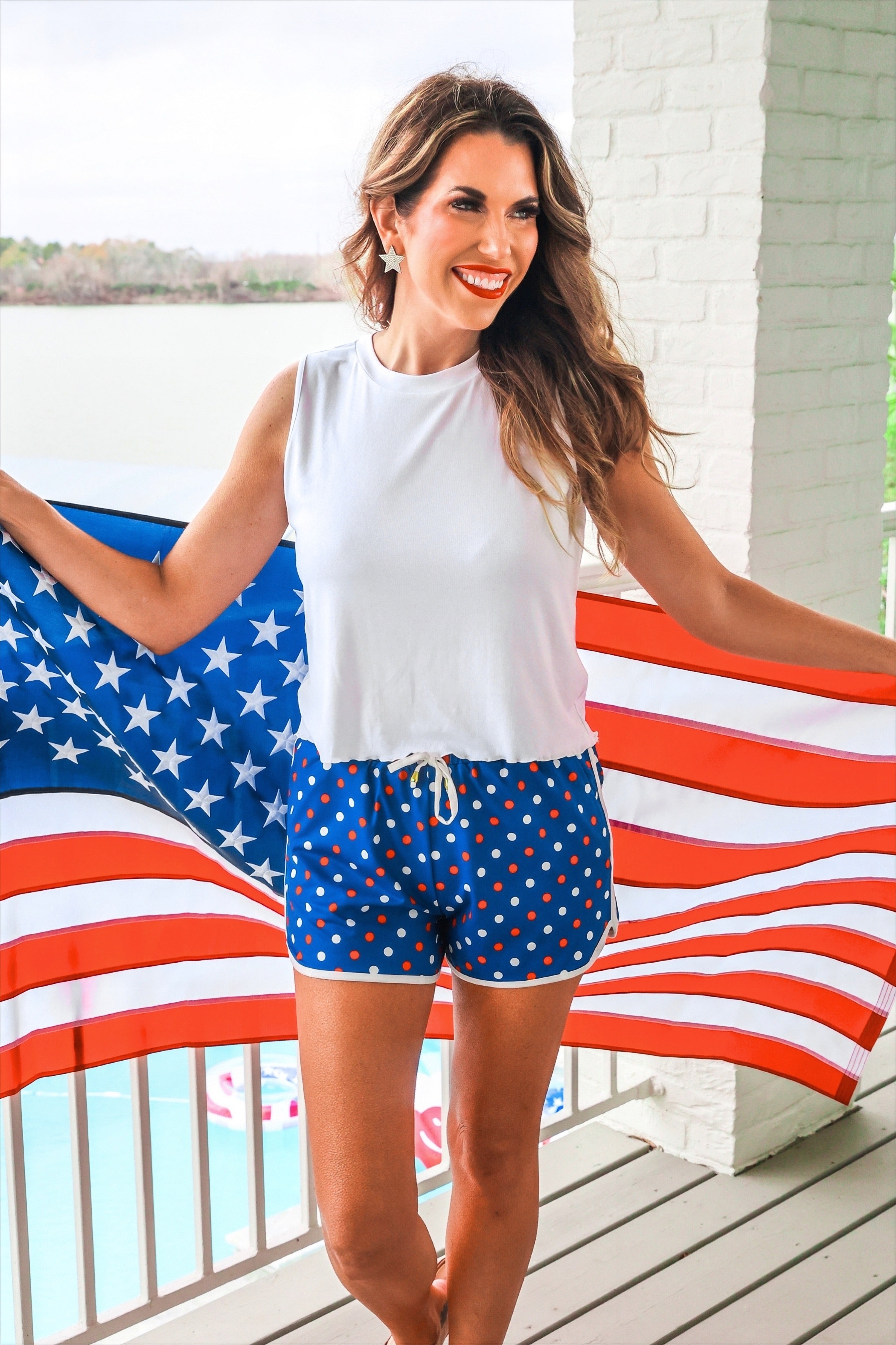 Americana Polka Dot Everyday Shorts-Everyday Shorts-Dear Me Southern Boutique, located in DeRidder, Louisiana