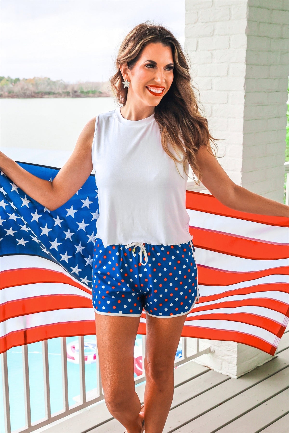 Americana Polka Dot Everyday Shorts-Presales-Dear Me Southern Boutique, located in DeRidder, Louisiana
