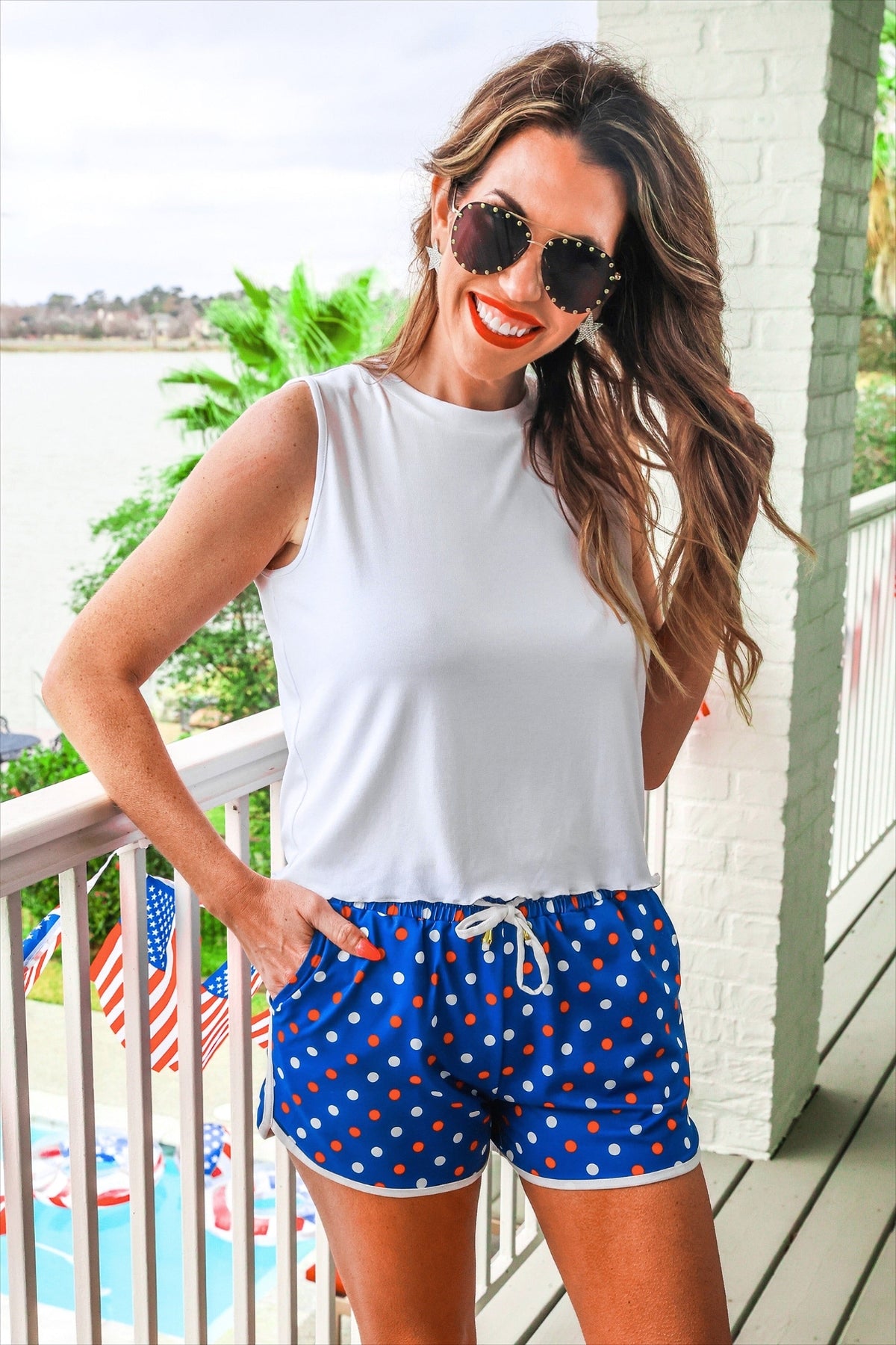 Americana Polka Dot Everyday Shorts-Presales-Dear Me Southern Boutique, located in DeRidder, Louisiana