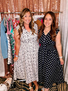 Annie Midi Dress- Navy Polka Dot-Dear Me Southern Boutique, located in DeRidder, Louisiana