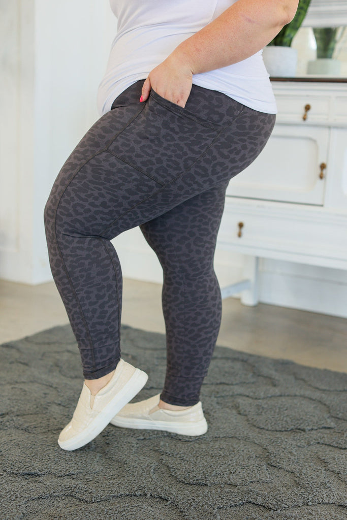 Athleisure Leggings - Charcoal Leopard-Dear Me Southern Boutique, located in DeRidder, Louisiana