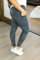 Athleisure Leggings - Charcoal and Black Floral INSTOCK-Dear Me Southern Boutique, located in DeRidder, Louisiana