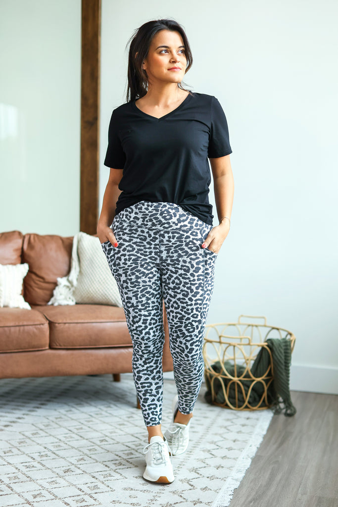 Athleisure Pocket Leggings - Snow Leopard-Dear Me Southern Boutique, located in DeRidder, Louisiana