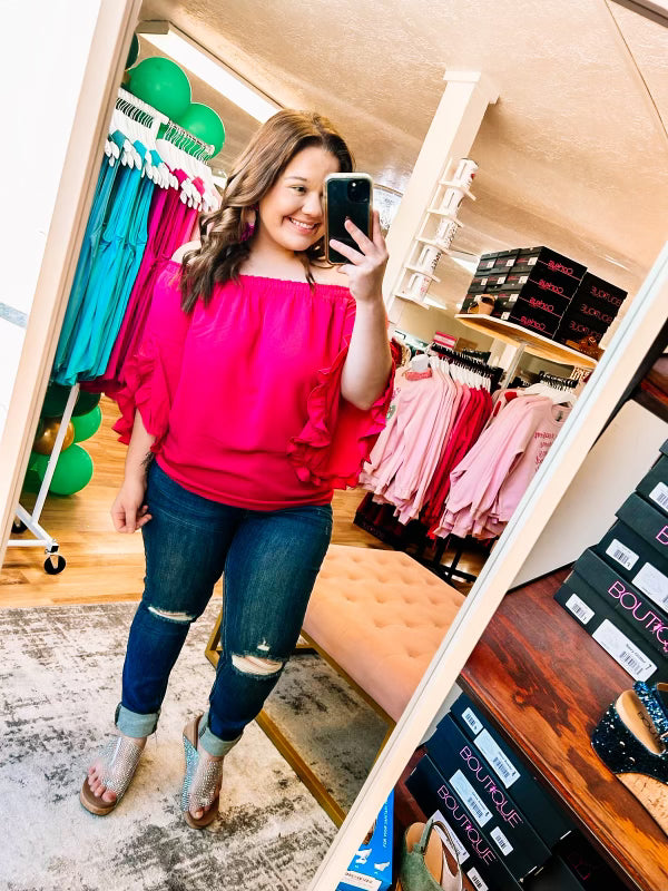 Aurora Off the Shoulder Top-Berry-Tops-Dear Me Southern Boutique, located in DeRidder, Louisiana