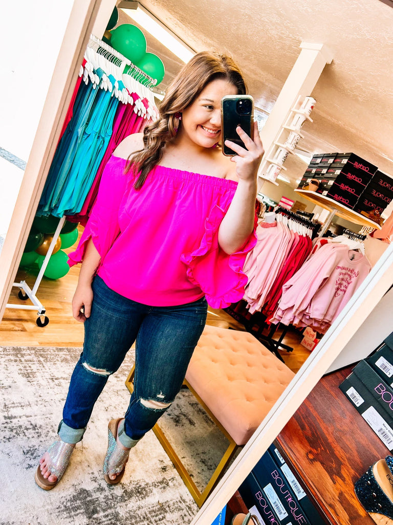 Aurora Off the Shoulder Top-Pink-Tops-Dear Me Southern Boutique, located in DeRidder, Louisiana
