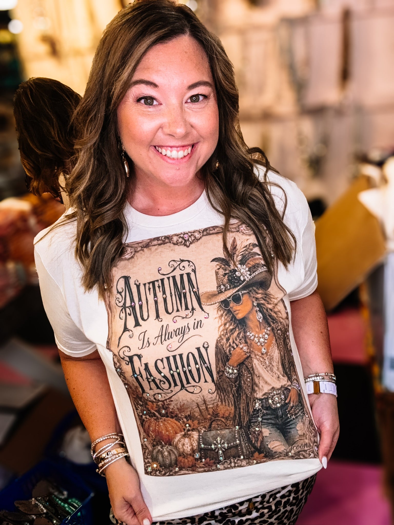 Autumn Fashin Bougie Rhinestone Tee-Graphic Tees-Dear Me Southern Boutique, located in DeRidder, Louisiana