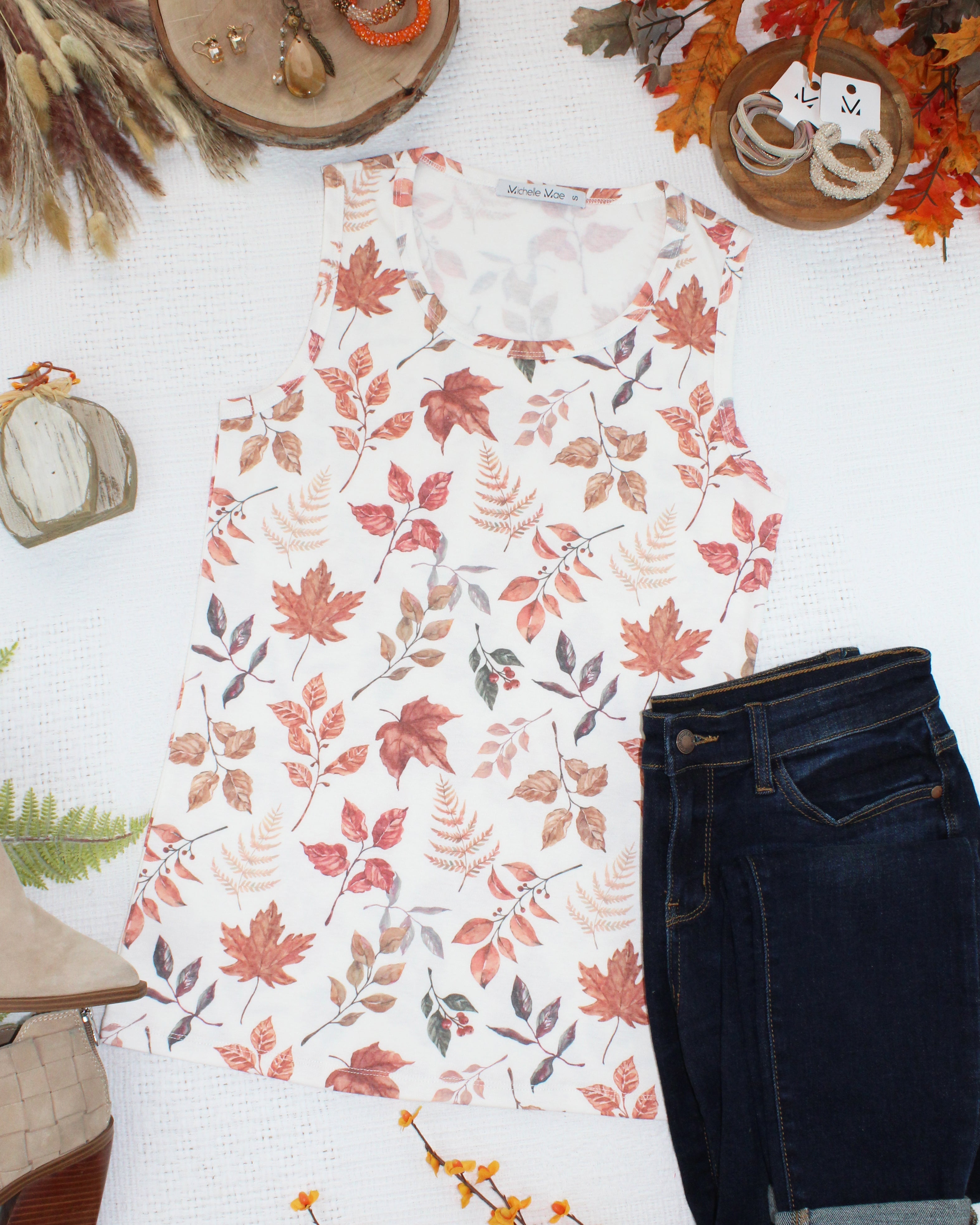 Ava Tank - Harvest Leaves-tank-Dear Me Southern Boutique, located in DeRidder, Louisiana