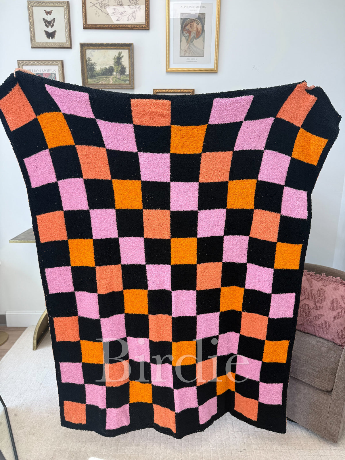 BIRDIE Candy Corn Checkered Blanket-Presales-Dear Me Southern Boutique, located in DeRidder, Louisiana