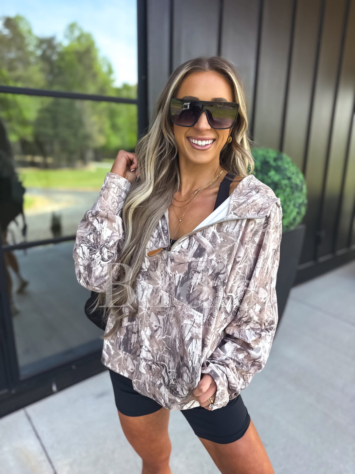 BIRDIE Dark Camo Quarter Zip Pullover-Presales-Dear Me Southern Boutique, located in DeRidder, Louisiana