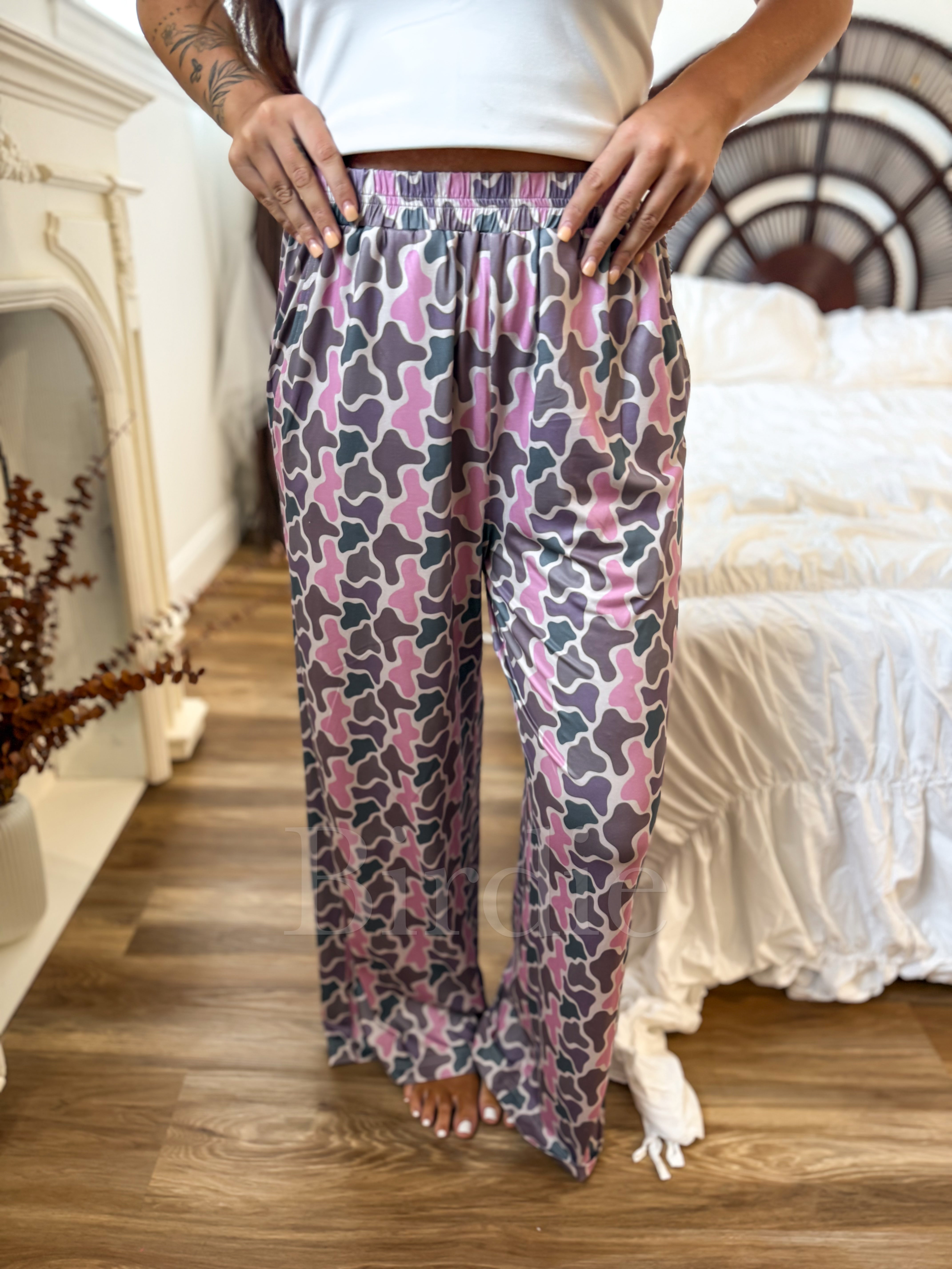 BIRDIE Flowy Wide-Leg Pants in Petal Marsh Duck Camo-Presales-Dear Me Southern Boutique, located in DeRidder, Louisiana