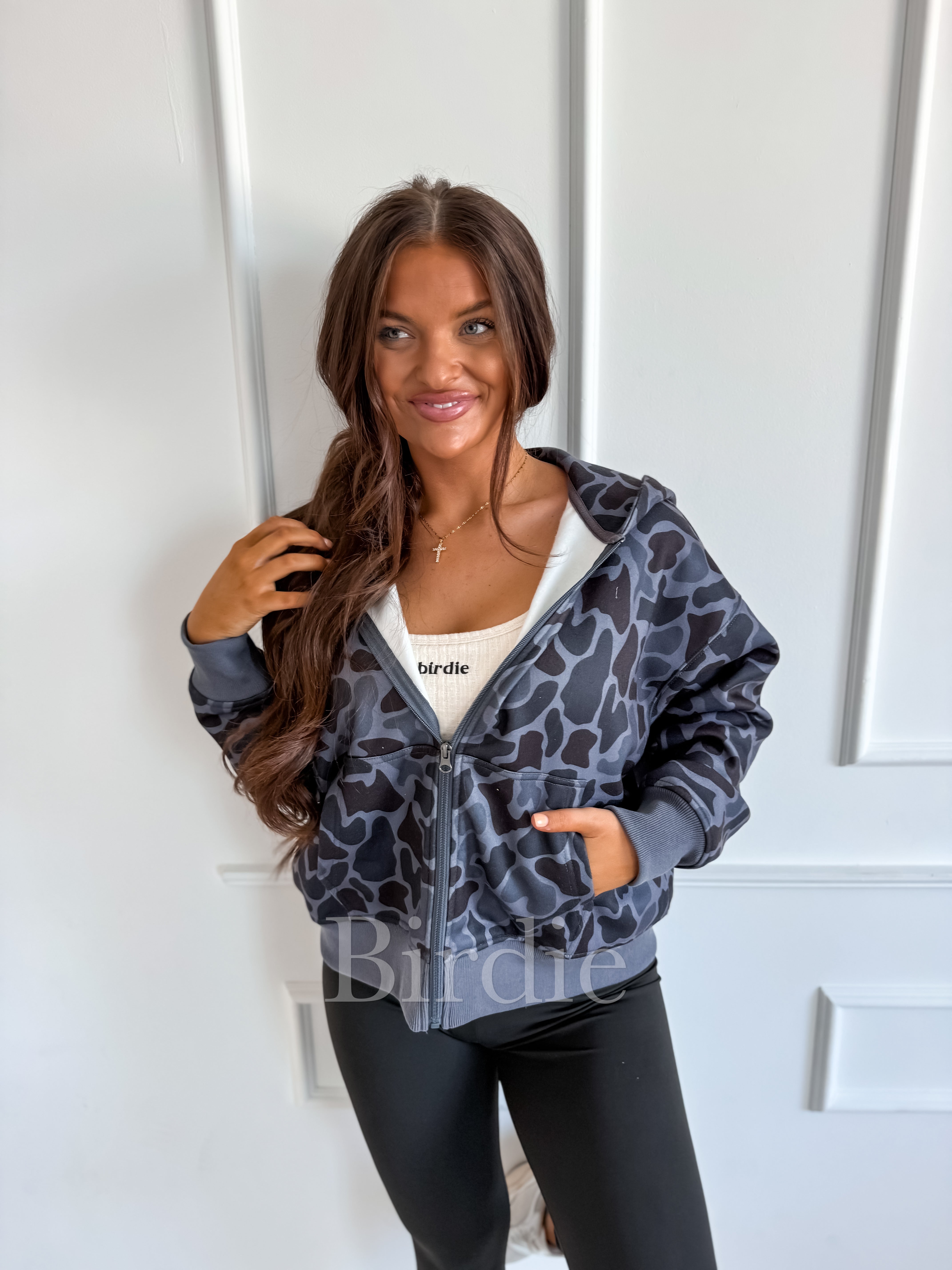 BIRDIE Full Zip Camo Jacket in Blackout Duck Camo-Presales-Dear Me Southern Boutique, located in DeRidder, Louisiana