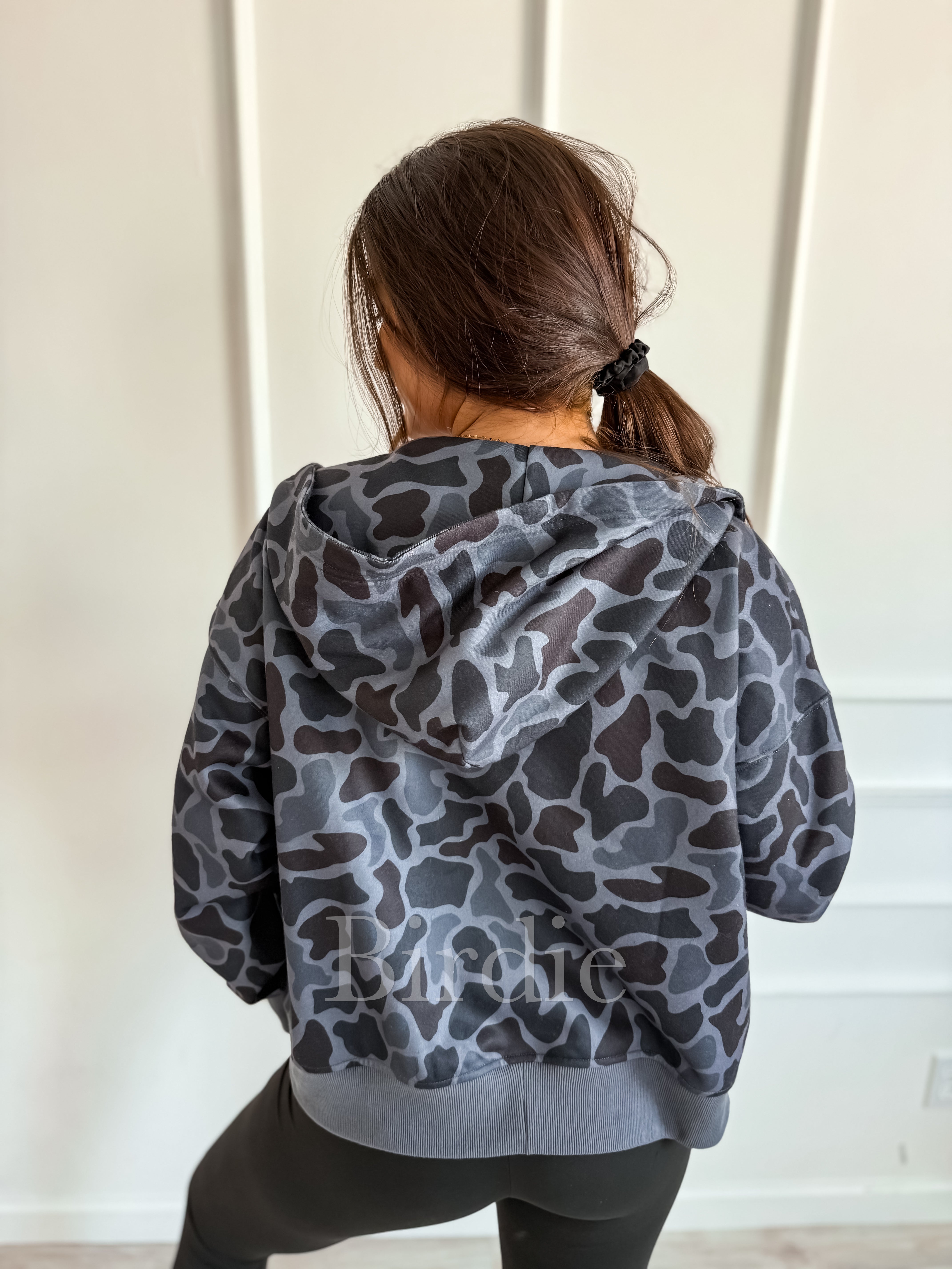 BIRDIE Full Zip Camo Jacket in Blackout Duck Camo-Presales-Dear Me Southern Boutique, located in DeRidder, Louisiana