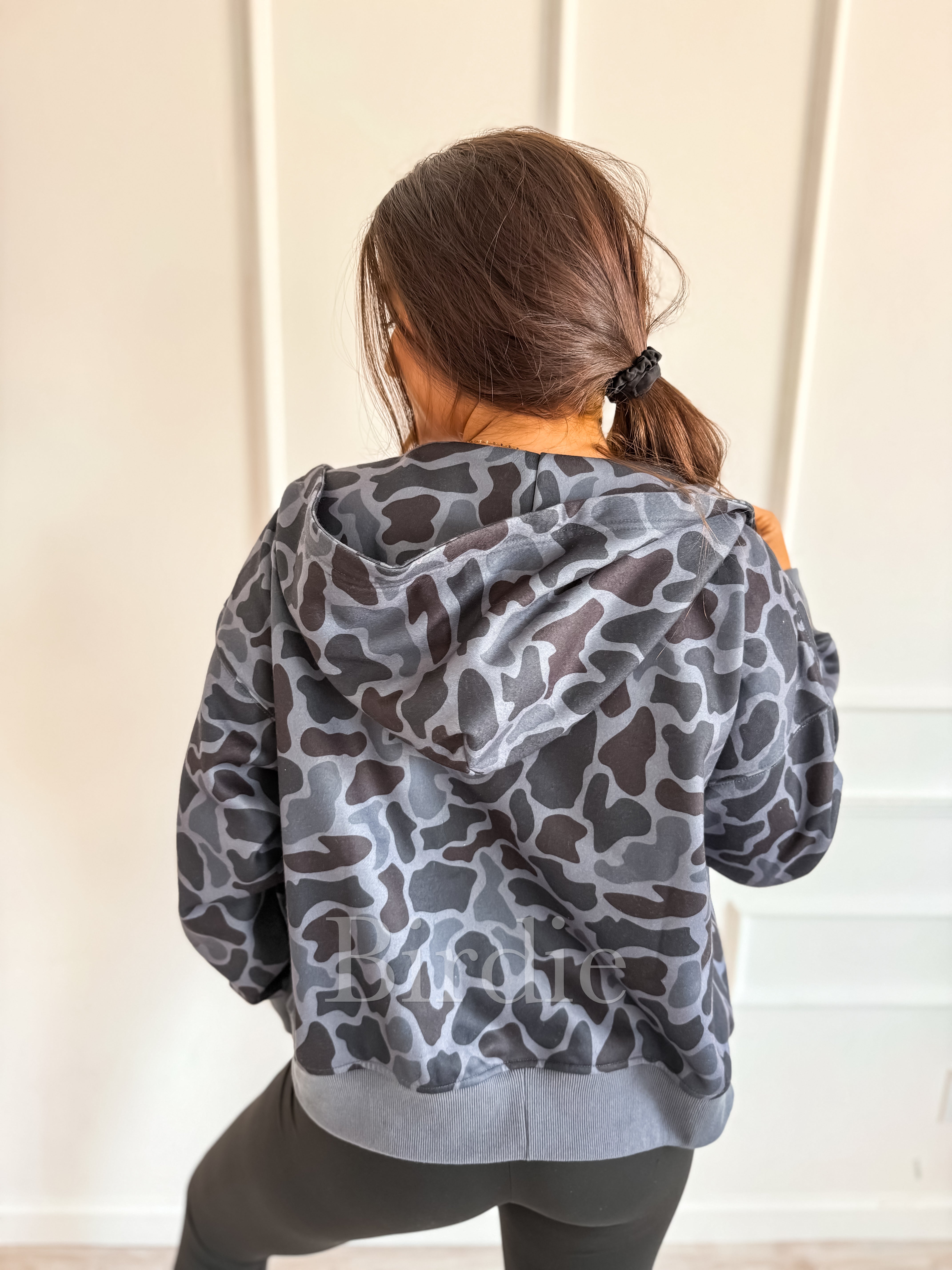 BIRDIE Full Zip Camo Jacket in Blackout Duck Camo-Presales-Dear Me Southern Boutique, located in DeRidder, Louisiana