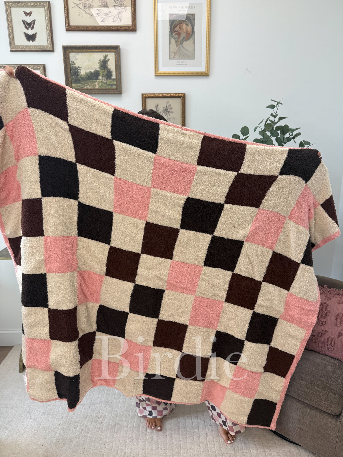 BIRDIE Mulled Berry Checkered Blanket-Presales-Dear Me Southern Boutique, located in DeRidder, Louisiana