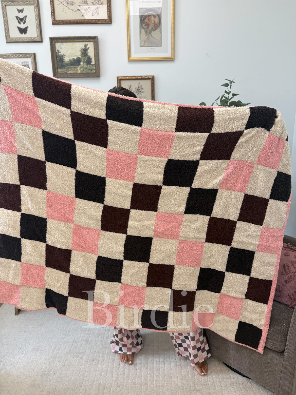 BIRDIE Mulled Berry Checkered Blanket-Presales-Dear Me Southern Boutique, located in DeRidder, Louisiana