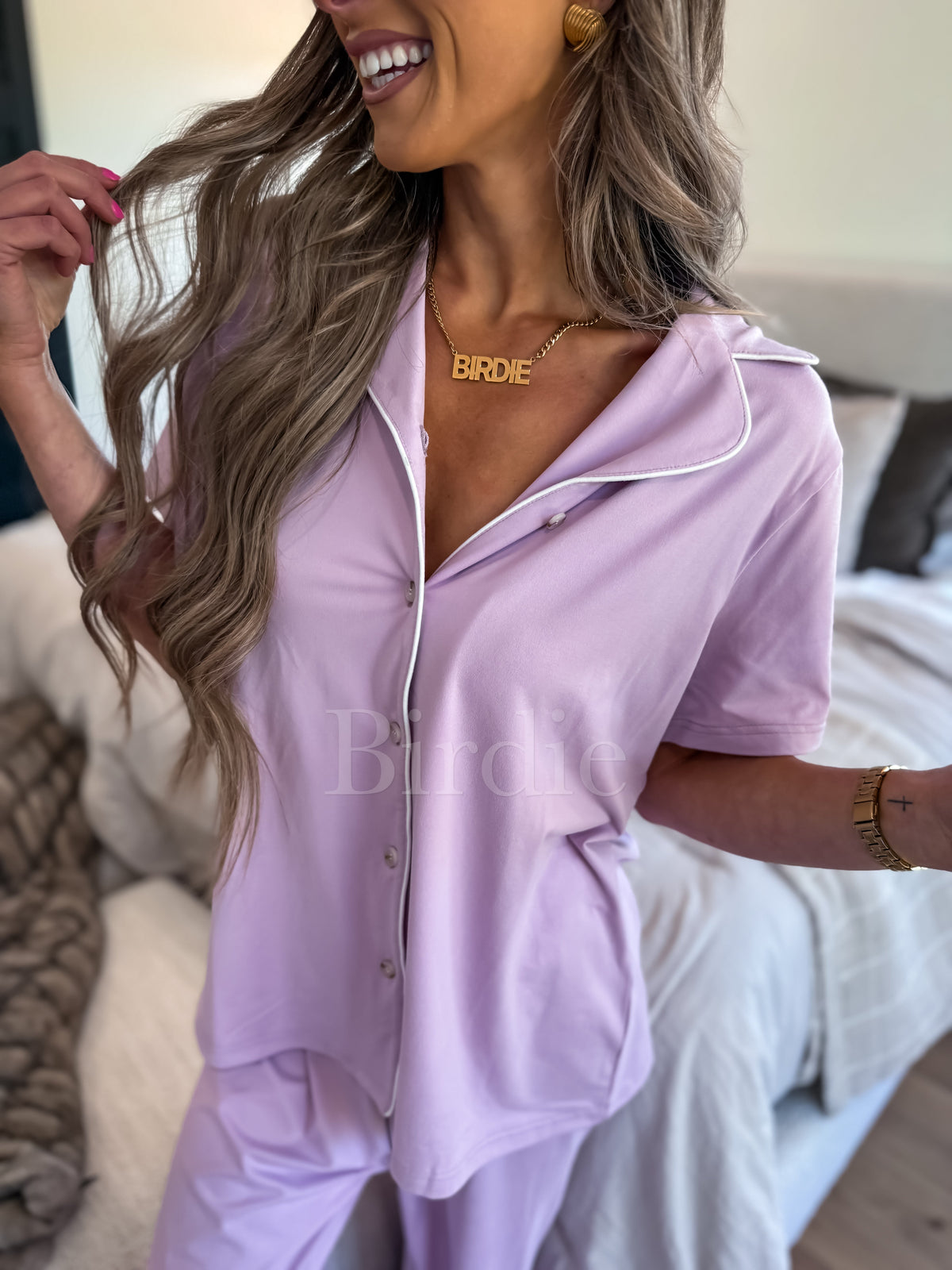 BIRDIE Short Sleeve PJ Set in Sugar Plum Scoop (sold as set)-Presales-Dear Me Southern Boutique, located in DeRidder, Louisiana