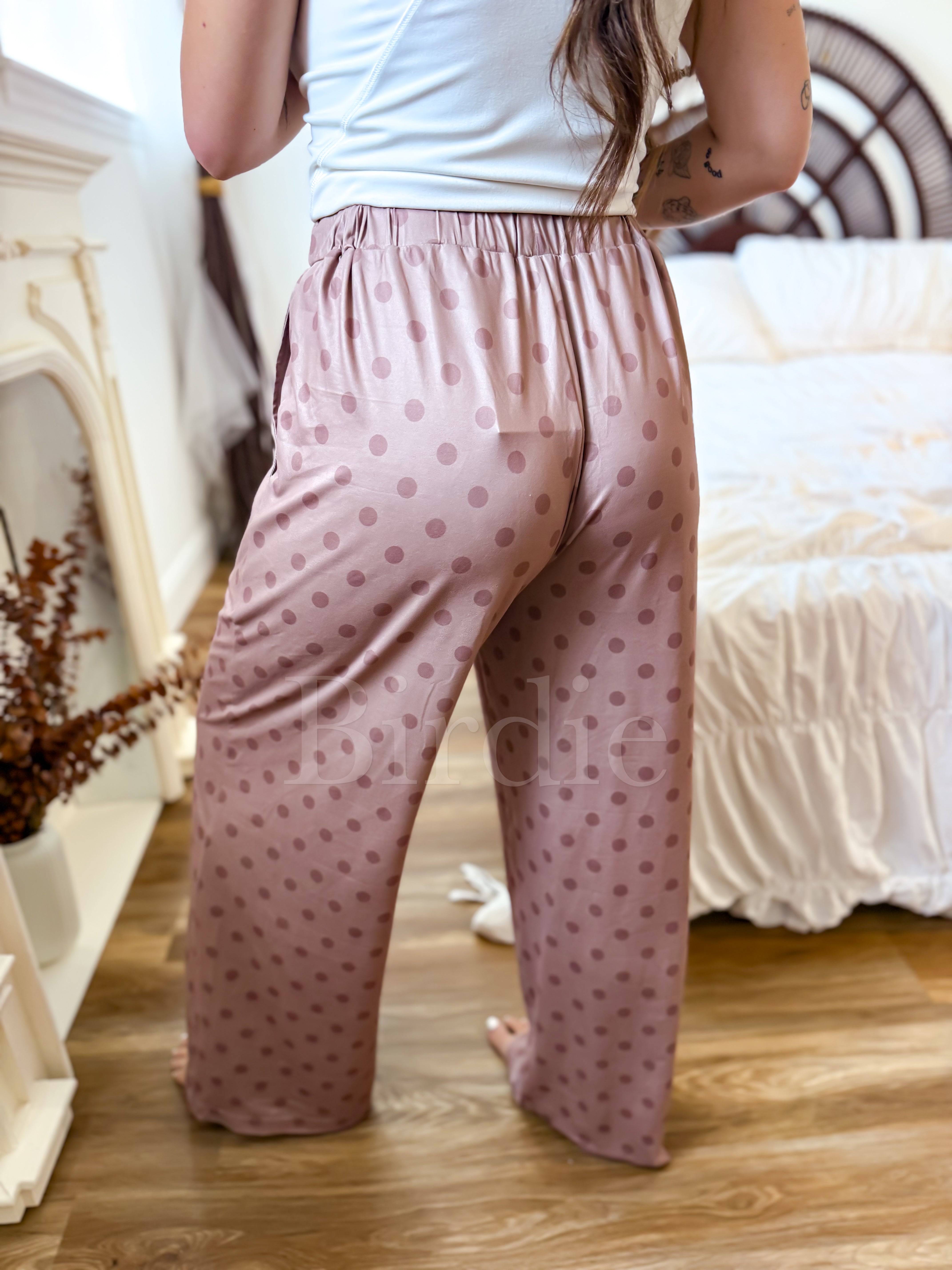BIRDIE Stretchy Lounge Pants 2.0 in Butter Rum Dot-Presales-Dear Me Southern Boutique, located in DeRidder, Louisiana