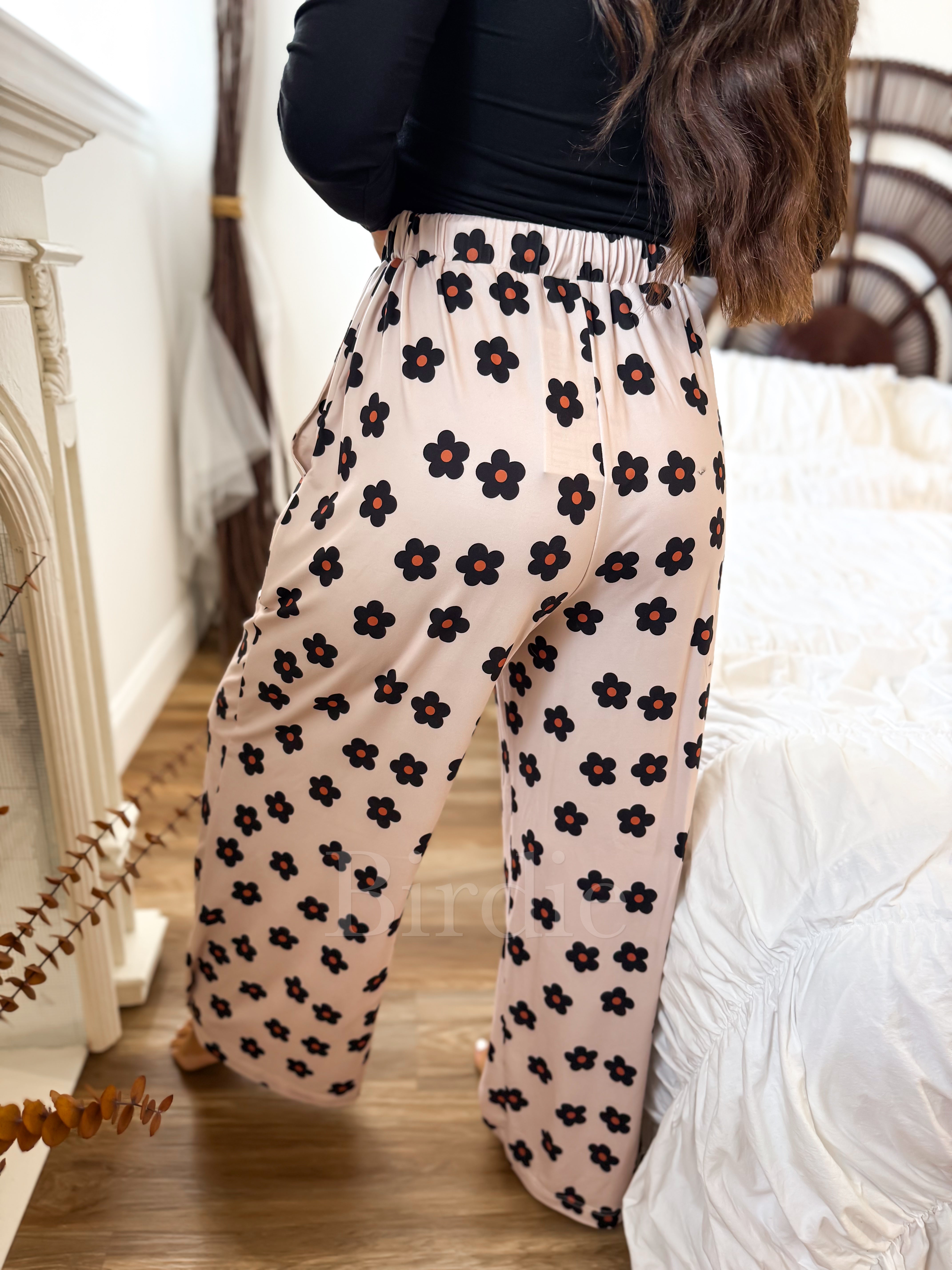 BIRDIE Stretchy Lounge Pants 2.0 in Midnight Wildflower-Presales-Dear Me Southern Boutique, located in DeRidder, Louisiana