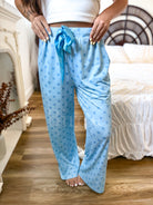 BIRDIE Stretchy Lounge Pants 2.0 in Powder Blue Dot-Presales-Dear Me Southern Boutique, located in DeRidder, Louisiana