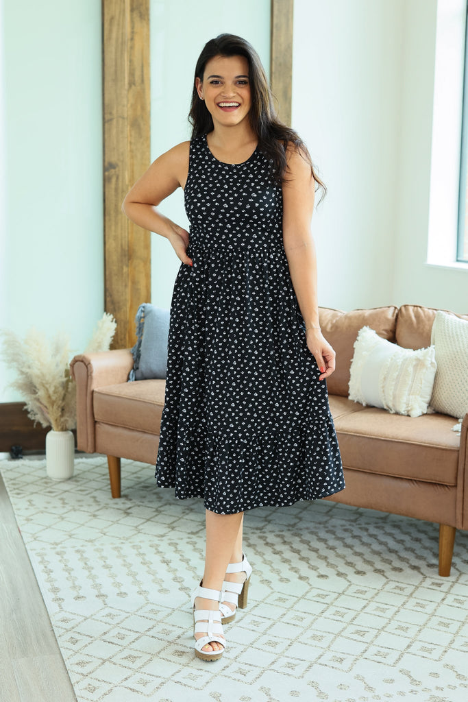 Bailey Dot Dress - Black Floral-Dear Me Southern Boutique, located in DeRidder, Louisiana