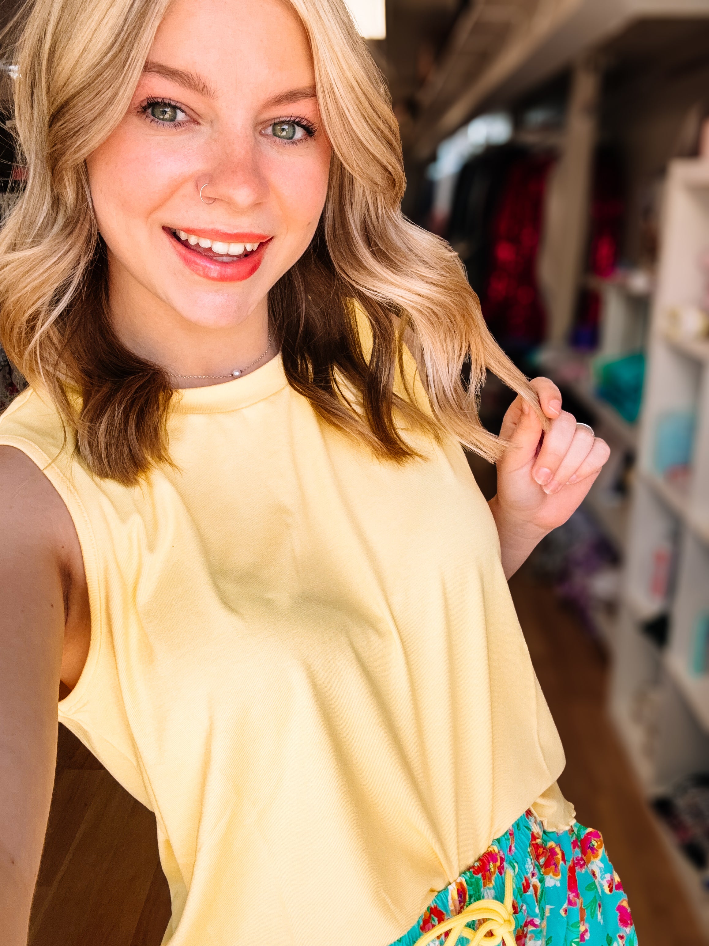Banks Basic Lettuce Tank- Butter Yellow-Top-Dear Me Southern Boutique, located in DeRidder, Louisiana