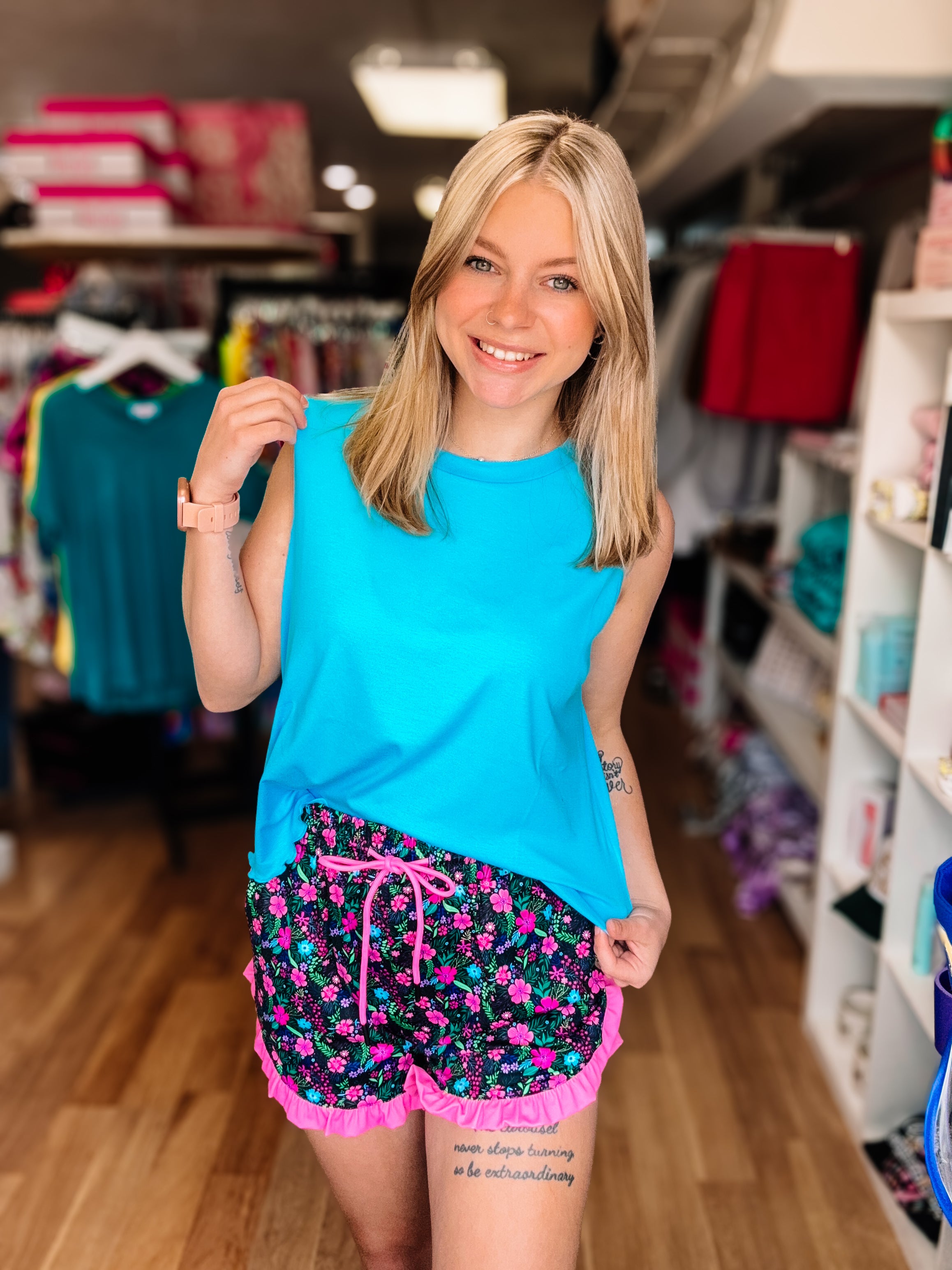 Banks Basic Lettuce Tank- Pool Blue-Top-Dear Me Southern Boutique, located in DeRidder, Louisiana