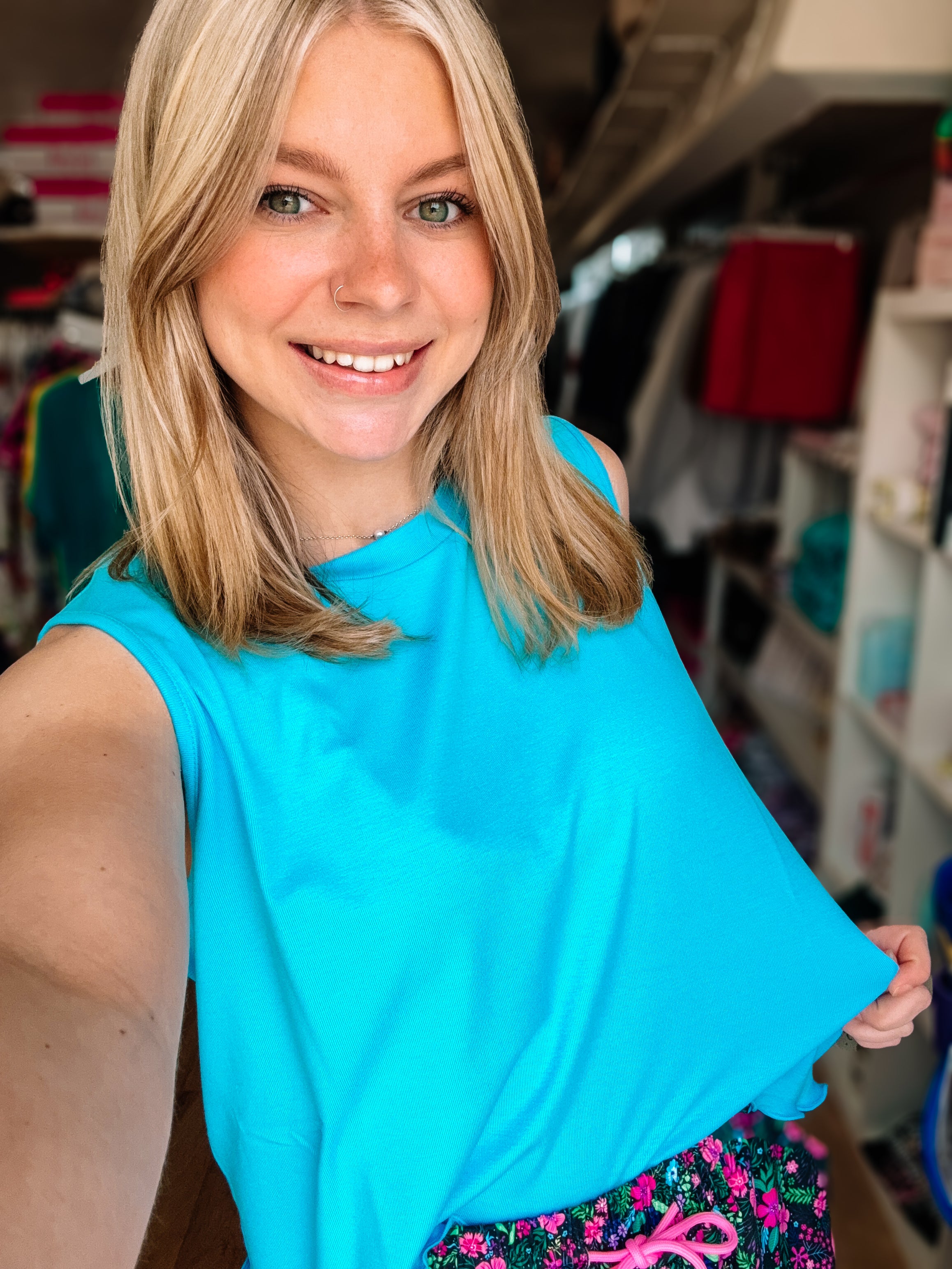 Banks Basic Lettuce Tank- Pool Blue-Top-Dear Me Southern Boutique, located in DeRidder, Louisiana