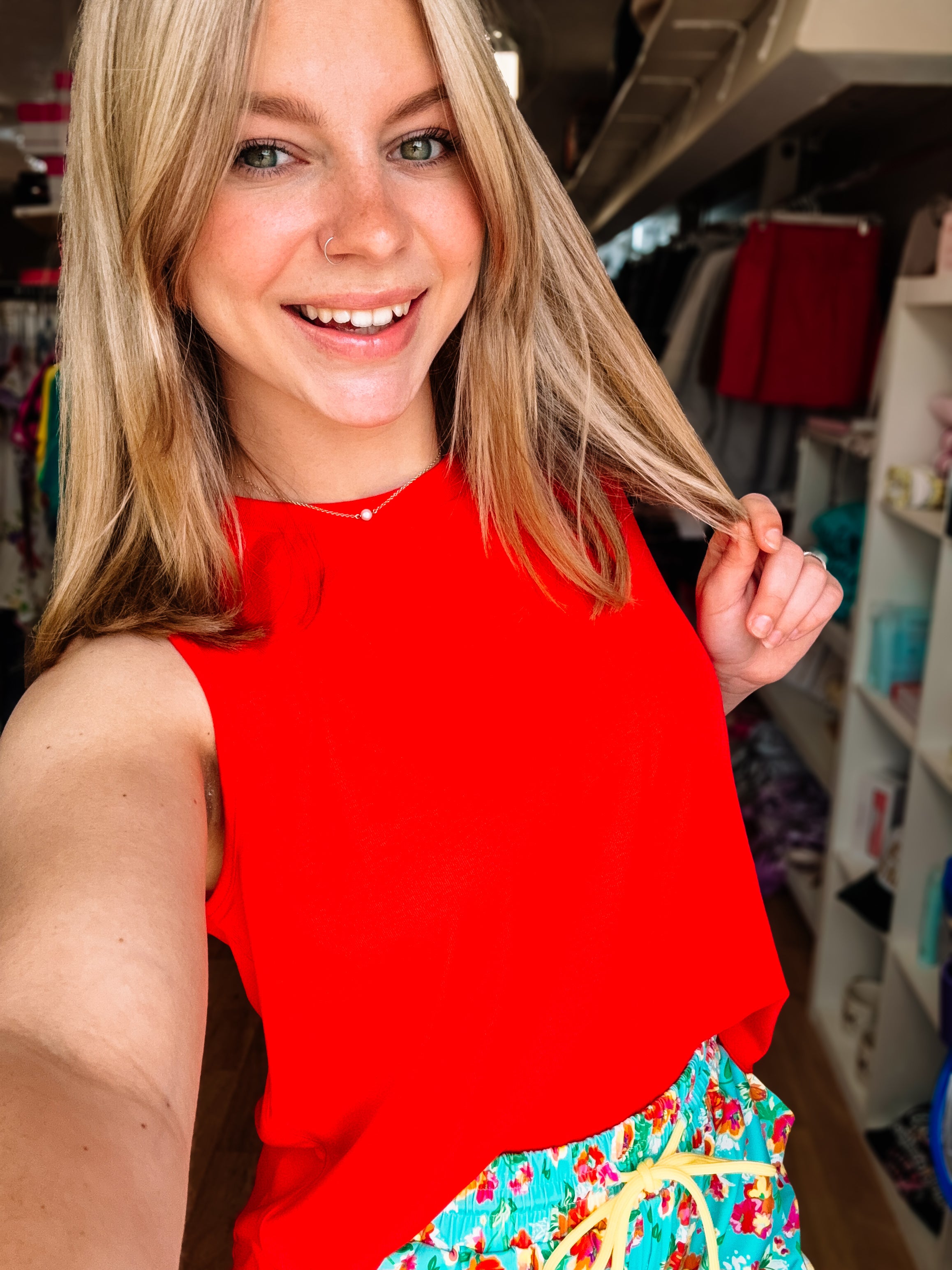 Banks Basic Lettuce Tank- Red-Top-Dear Me Southern Boutique, located in DeRidder, Louisiana