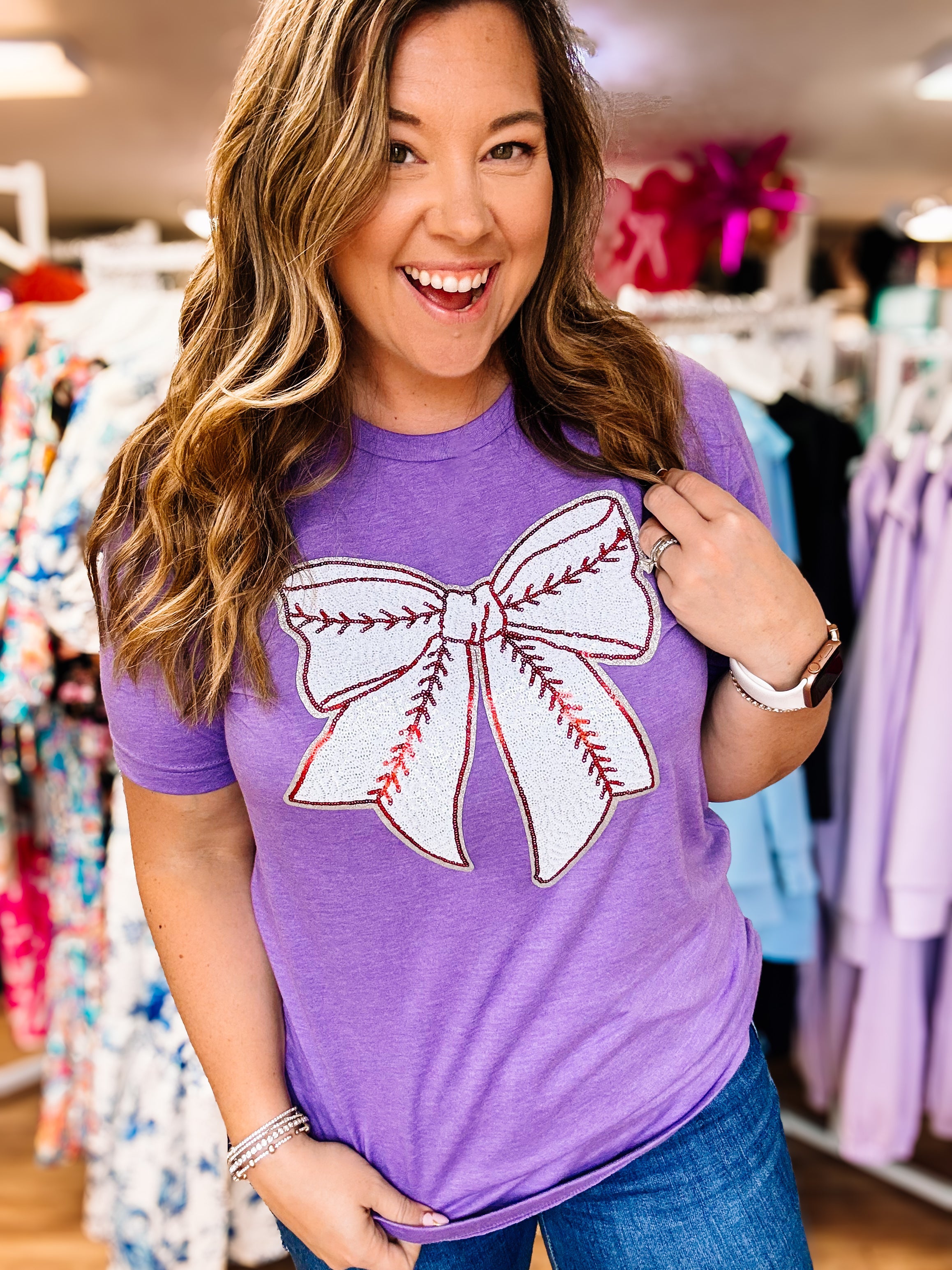 Bases Loaded Baseball Bow Tee-Graphic Tops-Dear Me Southern Boutique, located in DeRidder, Louisiana